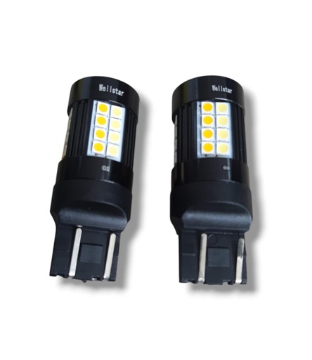 [7443-WO] BOMBILLO DOS CONTACTO MUELA GRANDE LED 7443 DOS TONOS BLANCO Y NARANJA