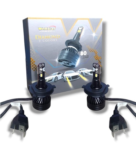 [DMD3C-H4] PAR BOMBILLO HALOGENO H4 LED 80Watts. 16.000 Lumenes LUZ BLANCA DIAMOND 3 COLORES IVECO EURO TECH / EURO TRAKKER / DAILY